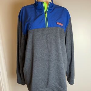 Vineyard Vines Gray and Blue Pullover with Neon Trim